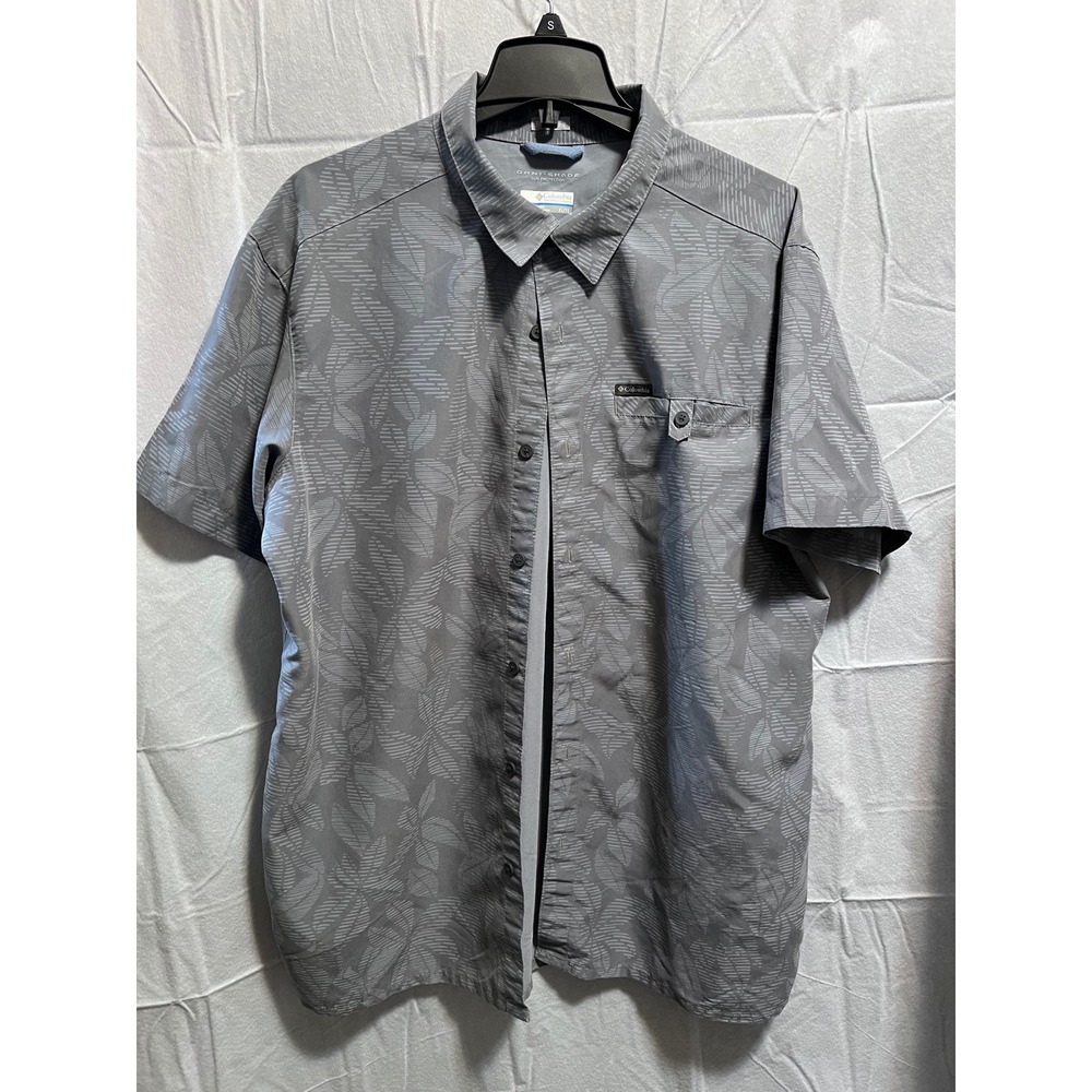Columbia Omni-Shade Button Up Shirt‎ Leaf Print Short Sleeve XL Dusky Blue